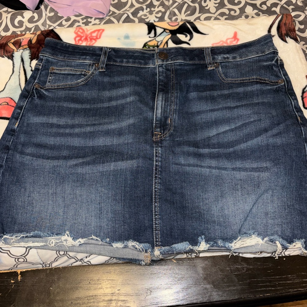 American Eagle Outfitters Dark Blue Denim Distressed Mini Skirt